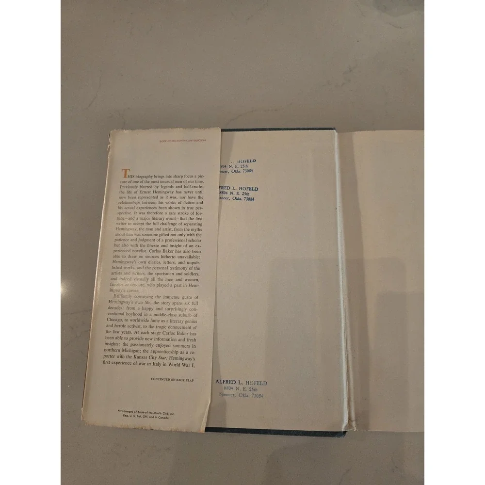 Ernest Hemingway: A Life Story‎ by Carlos Baker (1969, Book Club Edition HCDJ)